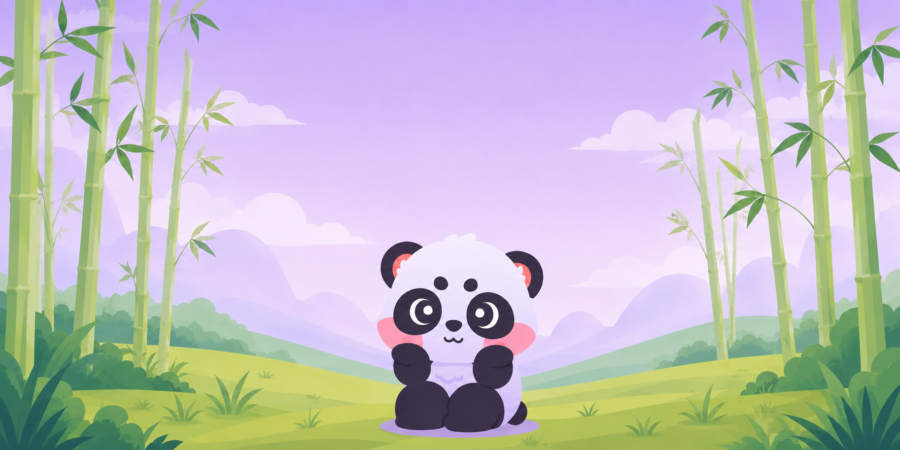 A panda sitting in a bamboo forest at dusk